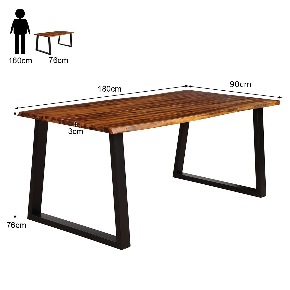 Solid Acacia Wood Dining Table with Metal Frame