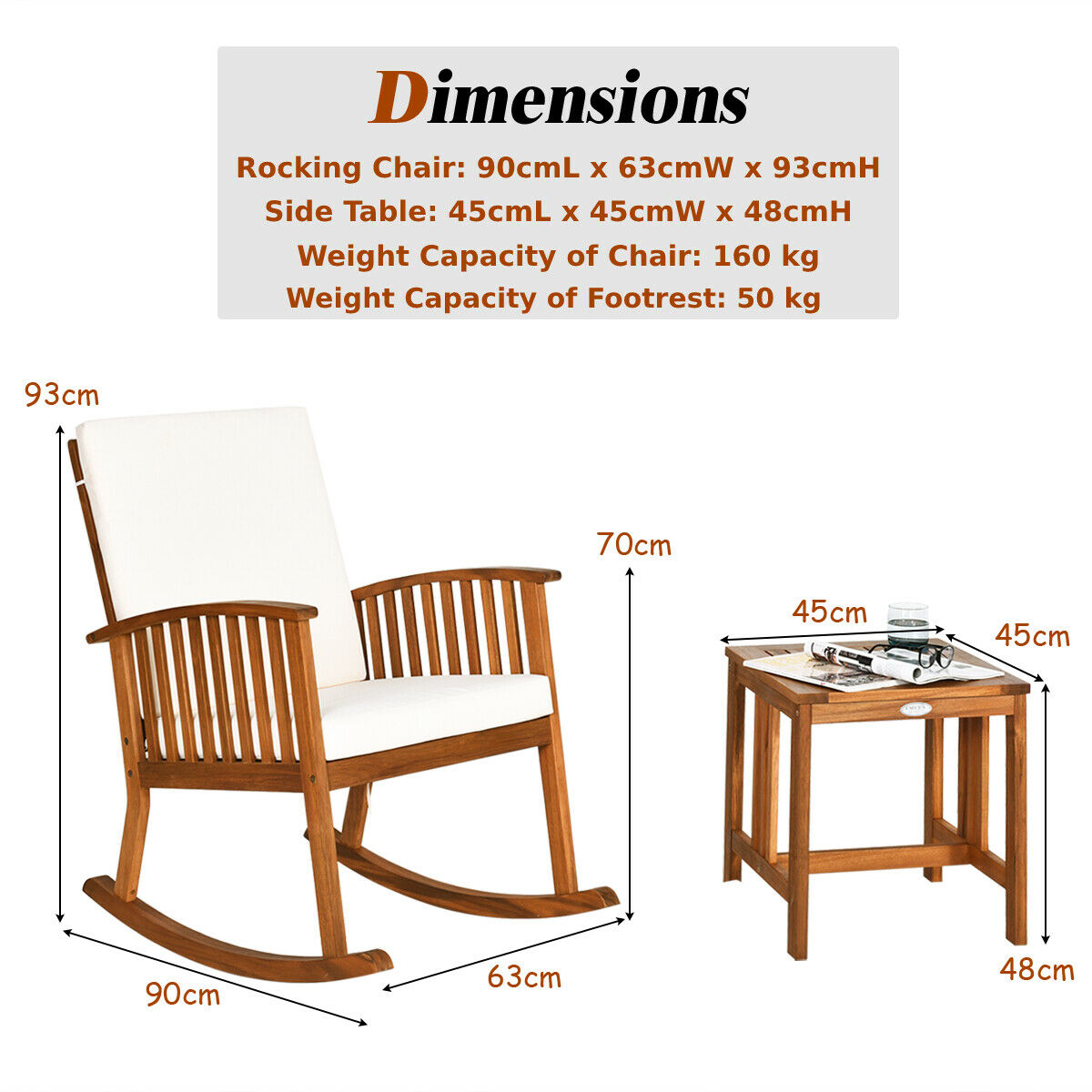 Wooden Wood Rocking Chair with Table for Patio