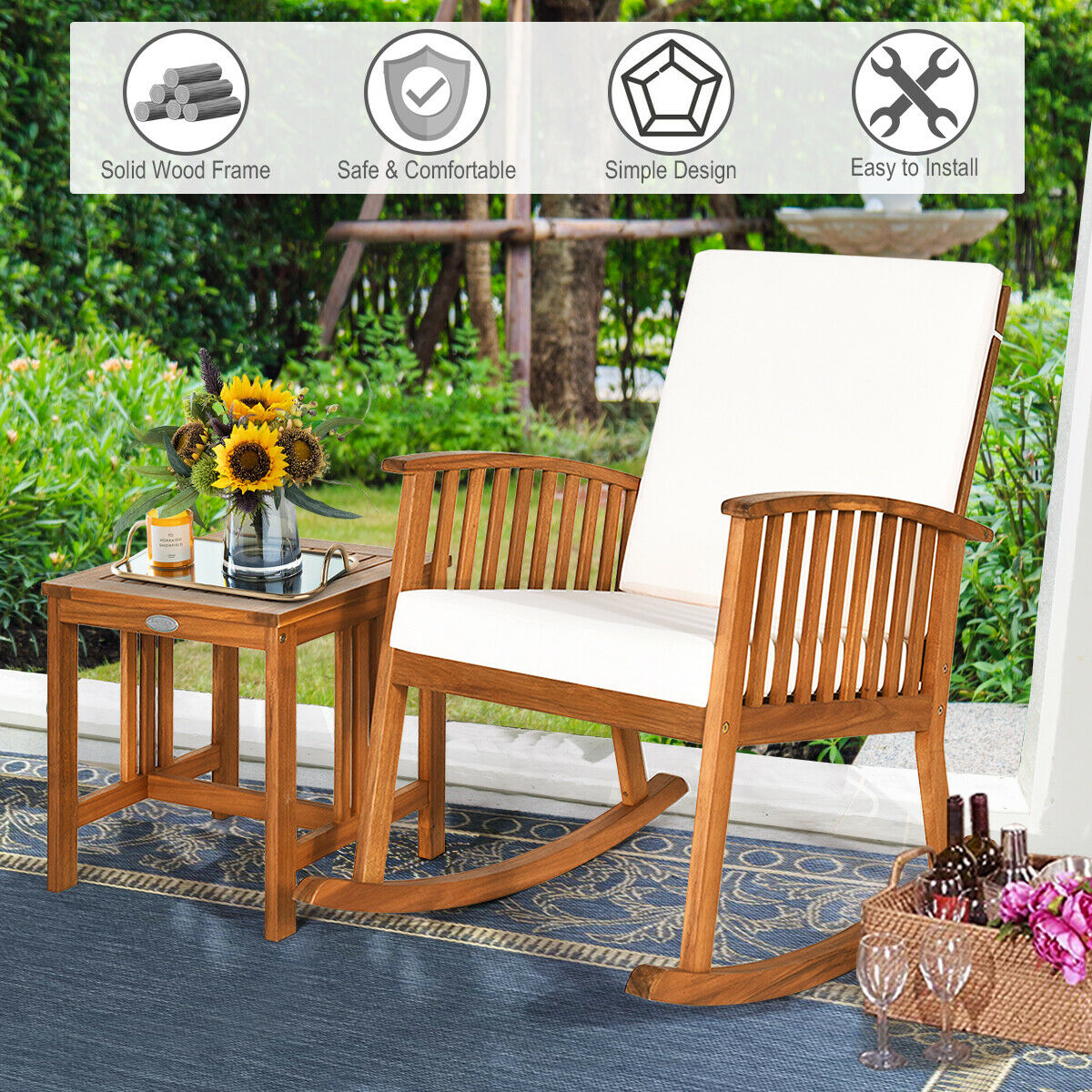 Wooden Wood Rocking Chair with Table for Patio