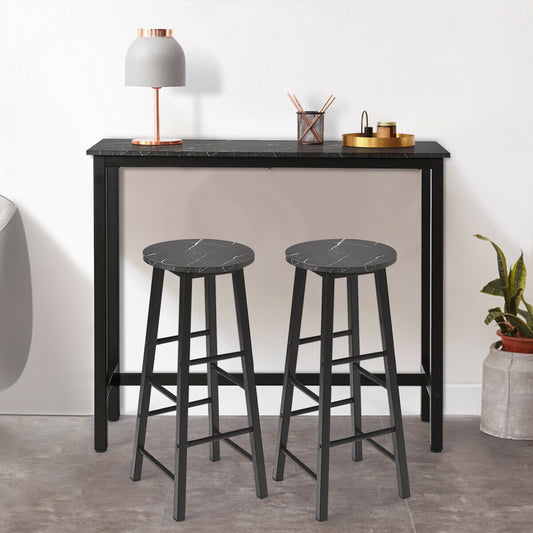 Marble Rectangular Bar Table with Footrest and Adjustable Footpads-Black
