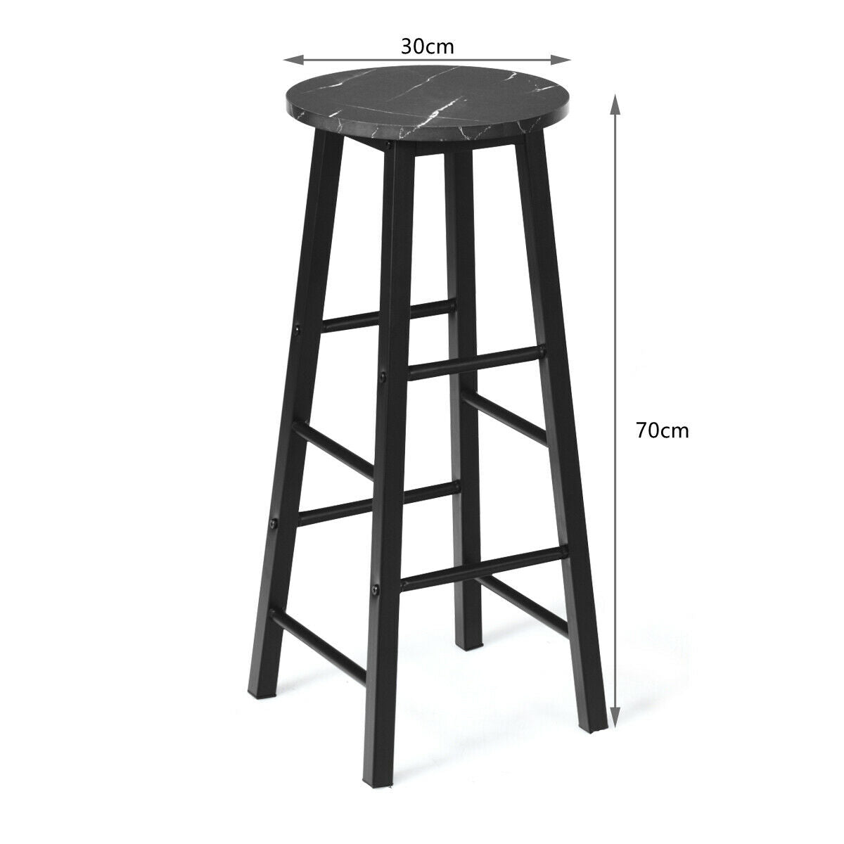 Set of 2 Faux Marble Bar Stools with Footrest and Anti-slip Foot Pad-Black