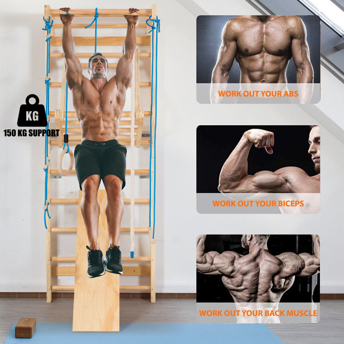 Swedish Ladder Set Wooden Gymnastics Wall Gym with Climbing Frame