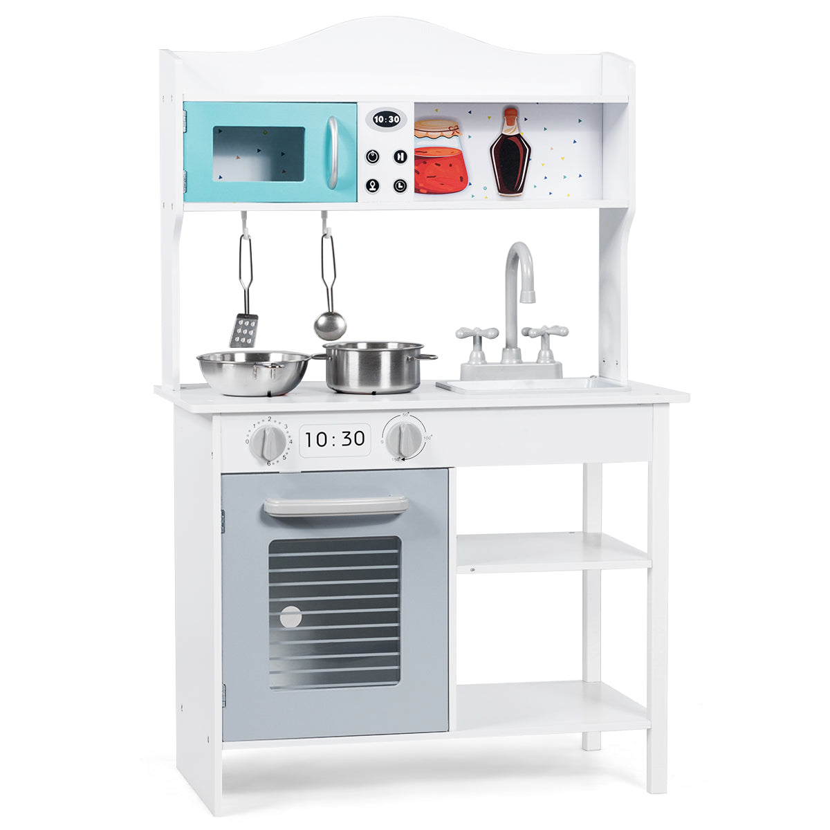 Kids Wooden Play Kitchen with Stove Oven Sink and Shelf