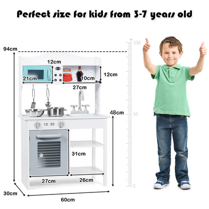 Kids Wooden Play Kitchen with Stove Oven Sink and Shelf