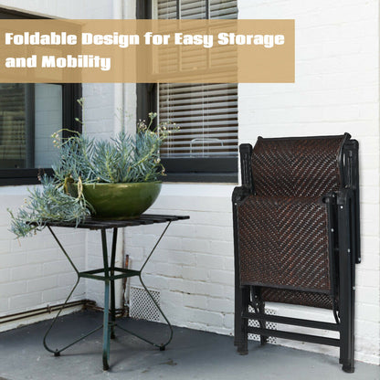 2 Pieces Folding Reclining Rattan Chair with High Backrest