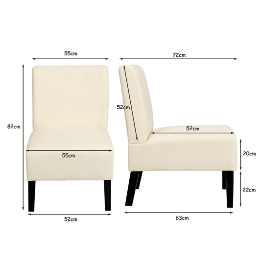 Armless Accent Chair with Curved Backrest for  Living Room &amp; Bedroom-Beige