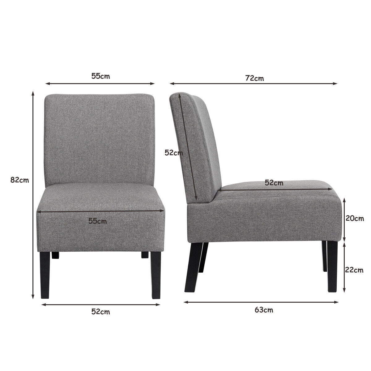 Armless Accent Chair with Curved Backrest for  Living Room &amp; Bedroom-Gray