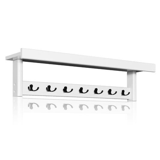 Wall-mounted Coat Rack with 7 Double Hooks and  Shelf for Entryway