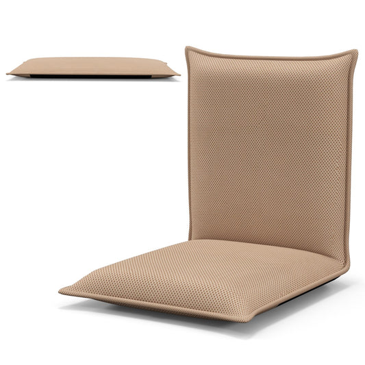 Folding Floor Chair with Reclining Function and 6 Adjustable Positions-Khaki