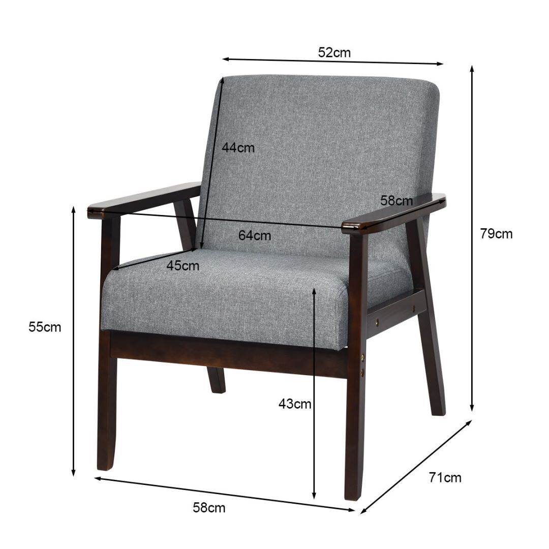 Modern Upholstered Linen Fabric Accent Sofa Chair with Wooden Armrest-Grey