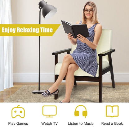 Modern Upholstered Linen Fabric Accent Sofa Chair with Wooden Armrest-Beige