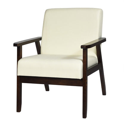 Modern Upholstered Linen Fabric Accent Sofa Chair with Wooden Armrest-Beige