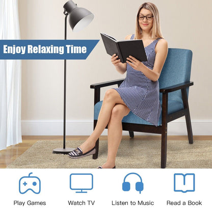 Modern Upholstered Linen Fabric Accent Sofa Chair with Wooden Armrest-Blue