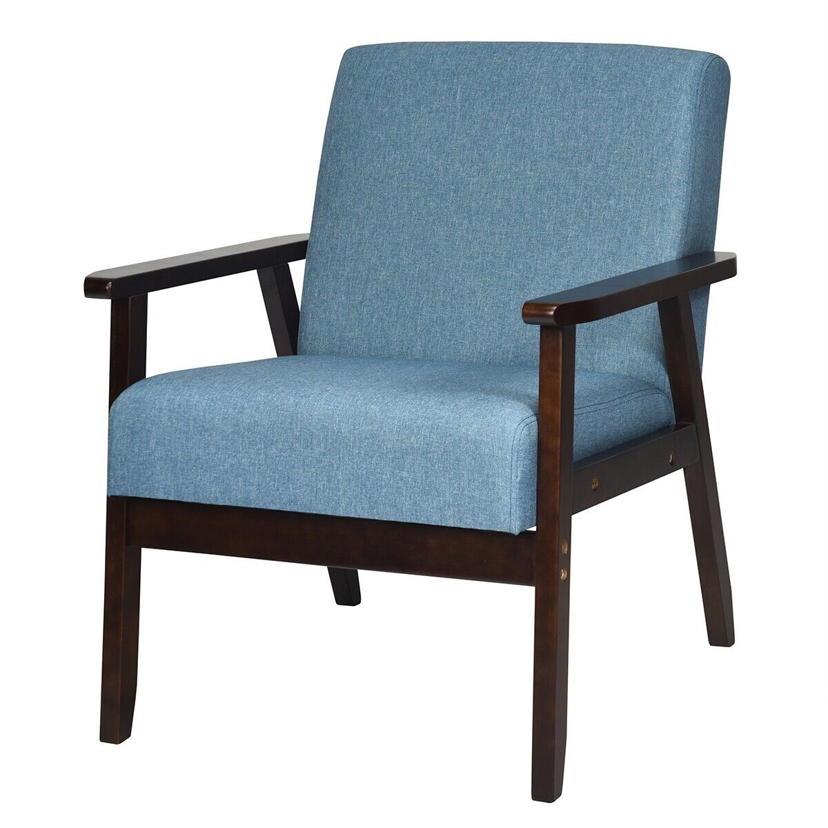 Modern Upholstered Linen Fabric Accent Sofa Chair with Wooden Armrest-Blue