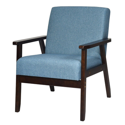 Modern Upholstered Linen Fabric Accent Sofa Chair with Wooden Armrest-Blue
