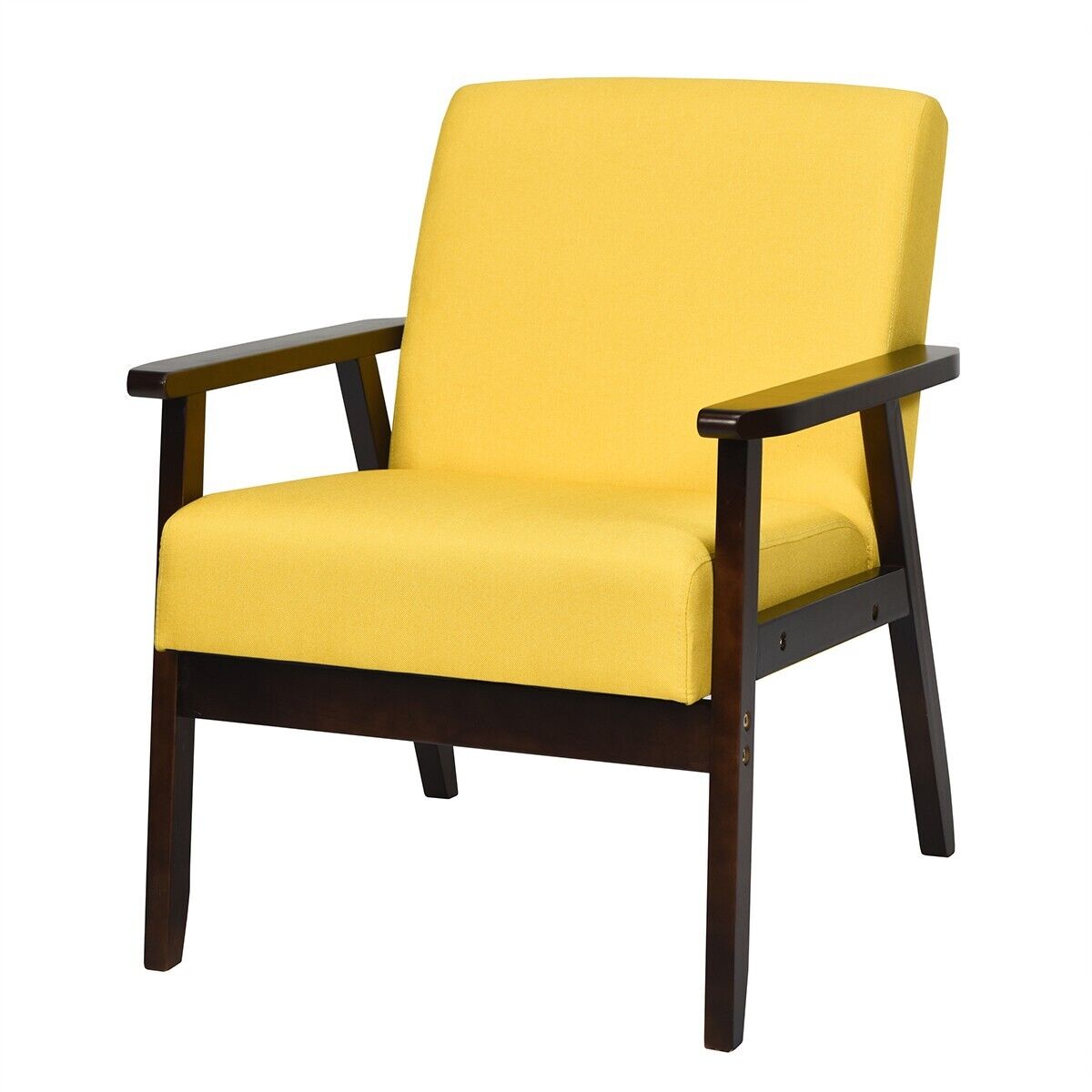 Modern Upholstered Linen Fabric Accent Sofa Chair with Wooden Armrest-Yellow