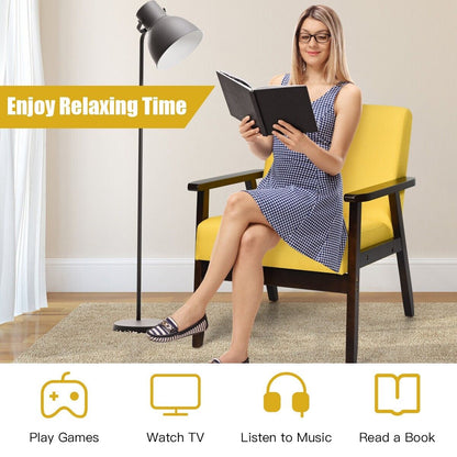 Modern Upholstered Linen Fabric Accent Sofa Chair with Wooden Armrest-Yellow