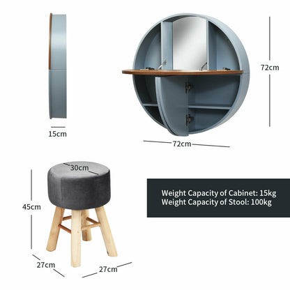 Wall Mounted Dressing Table Set with Mirror and Table Stool-Grey