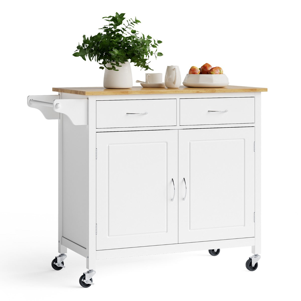 Rolling Kitchen Island Cart Utility Serving Cart with Drawers-White