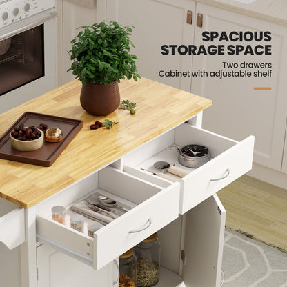 Rolling Kitchen Island Cart Utility Serving Cart with Drawers-White