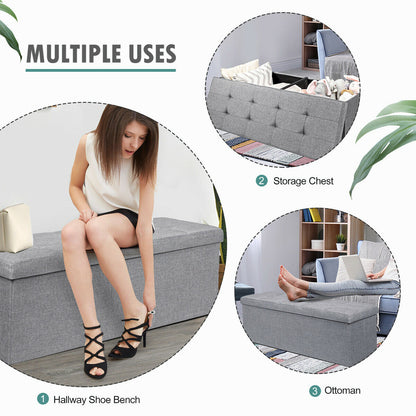Folding Storage Ottoman Bench with Lid for Hallway-Silver