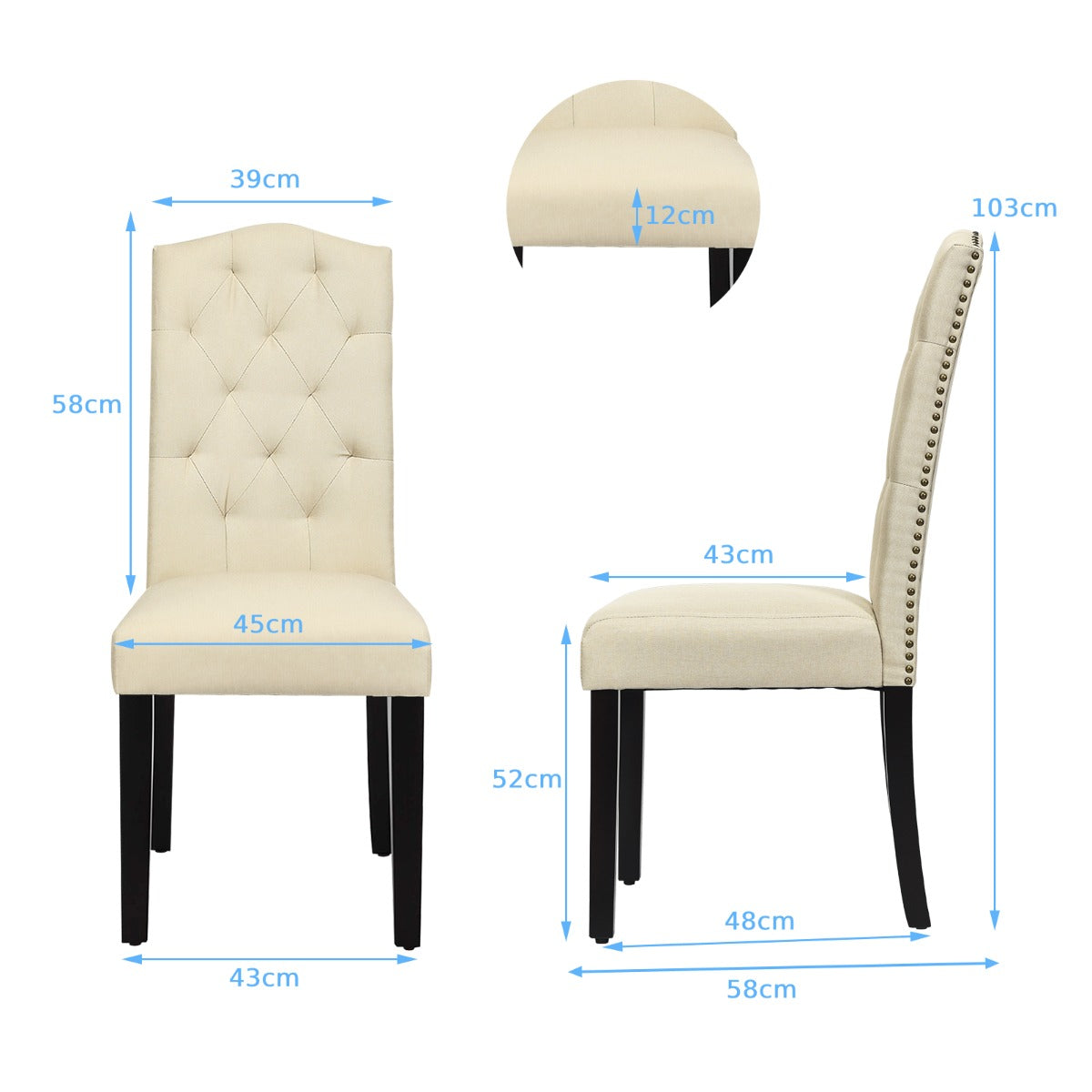 Set of 2 Dining Chairs with Ergonomic High Backrest-Beige