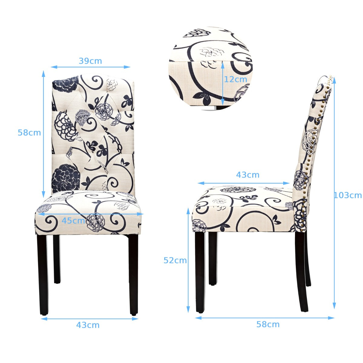 Set of 2 Dining Chairs with Ergonomic High Backrest-White and Black