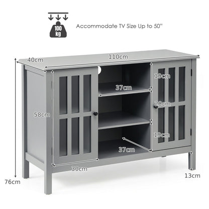 Wooden TV Stand Cabinet with Doors and Storage Shelves-Grey