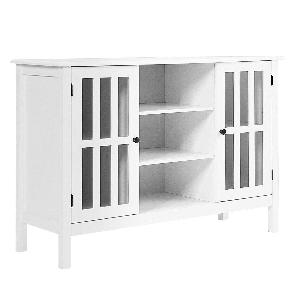 Wooden TV Stand Cabinet with Doors and Storage Shelves-White