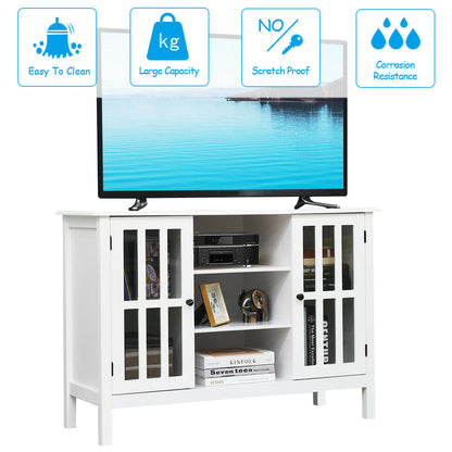 Wooden TV Stand Cabinet with Doors and Storage Shelves-White