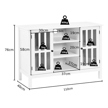 Wooden TV Stand Cabinet with Doors and Storage Shelves-White