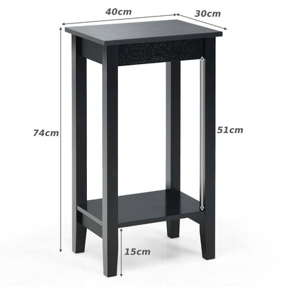 2 Piece Versatile Wooden Narrow End Table with 2-Tier Storage Shelves-Black