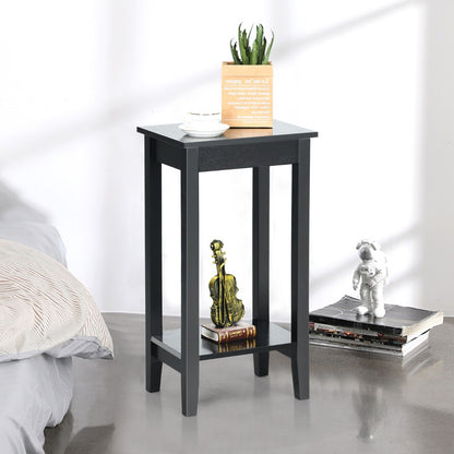 2 Piece Versatile Wooden Narrow End Table with 2-Tier Storage Shelves-Black