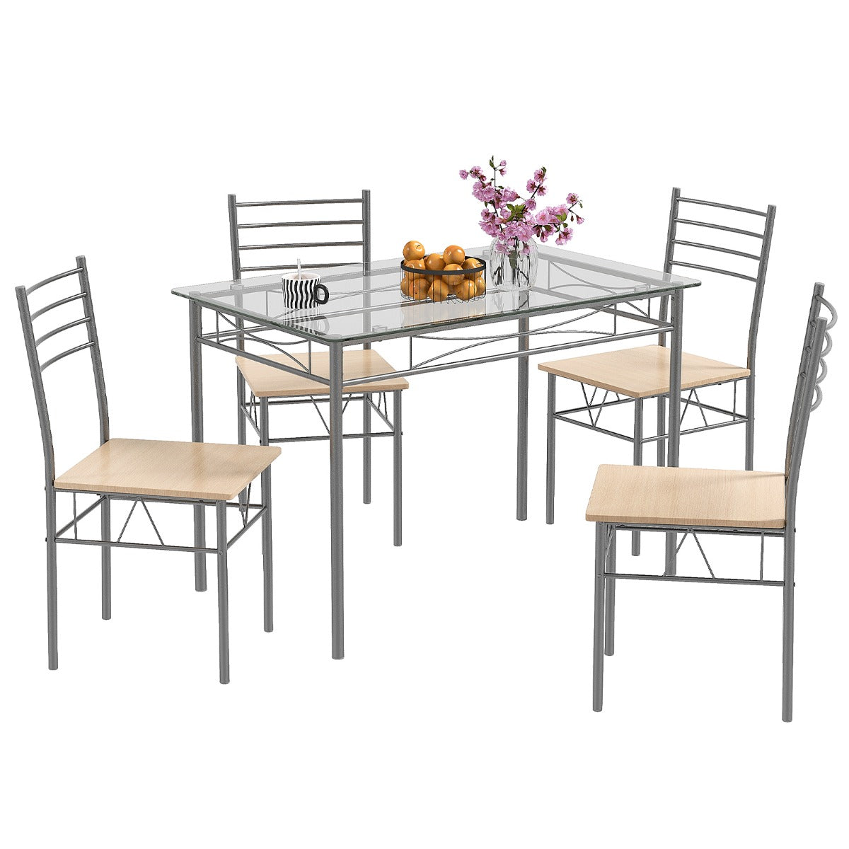5 Piece Metal Kitchen Dining Table and Chair Set for Bar Restaurant