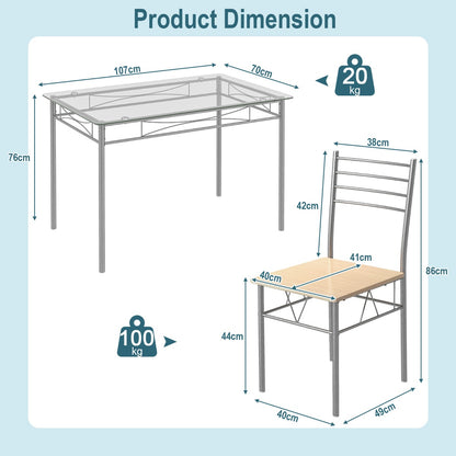 5 Piece Metal Kitchen Dining Table and Chair Set for Bar Restaurant