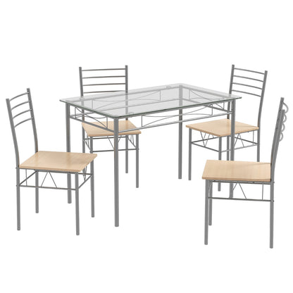 5 Piece Metal Kitchen Dining Table and Chair Set for Bar Restaurant