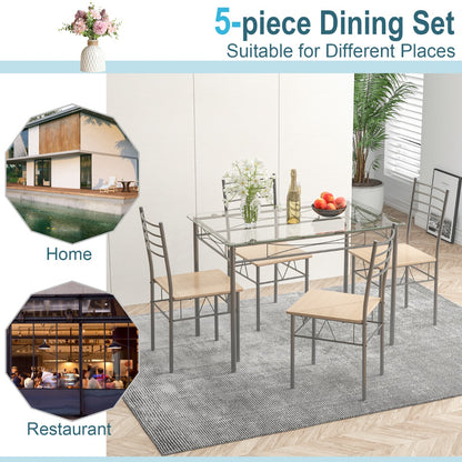 5 Piece Metal Kitchen Dining Table and Chair Set for Bar Restaurant