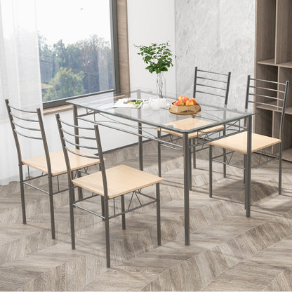 5 Piece Metal Kitchen Dining Table and Chair Set for Bar Restaurant