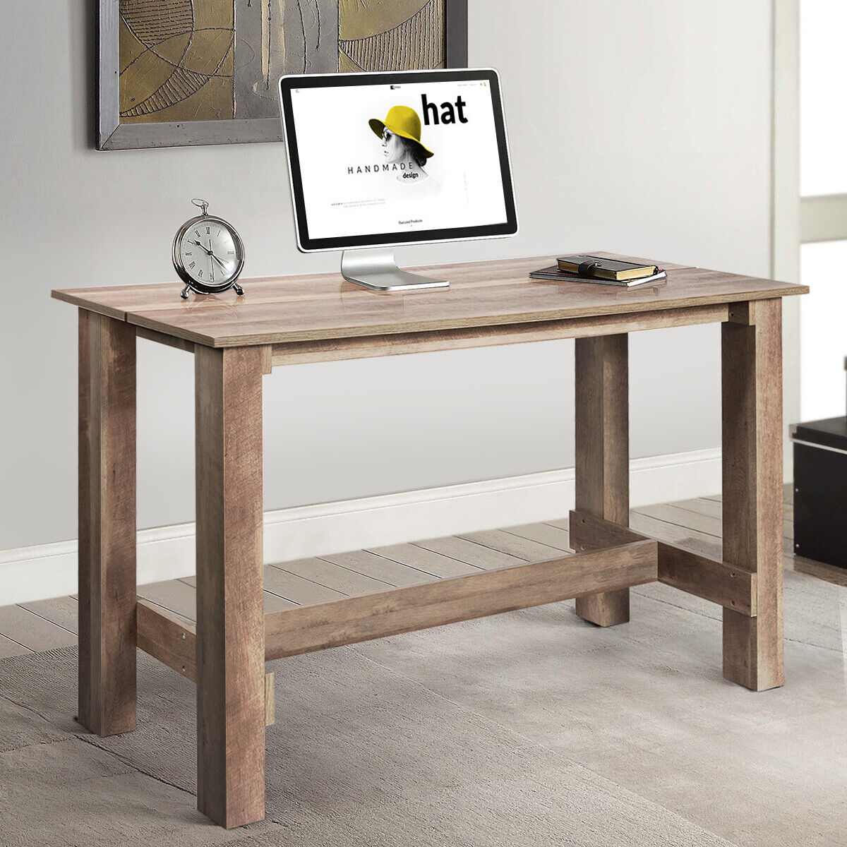 Wooden Dining Table Large Computer Desk with Hollow Design