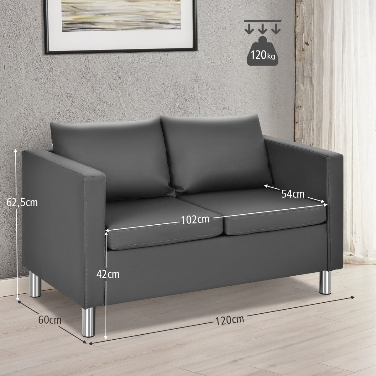 2-Seater PU Leather Accent Tub Sofa Loveseat  with Pillows