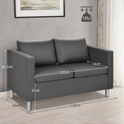 2-Seater PU Leather Accent Tub Sofa Loveseat  with Pillows