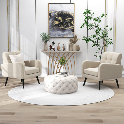 Mid-Century Modern Upholstered Accent Chair with Rubber Wood Legs-Beige