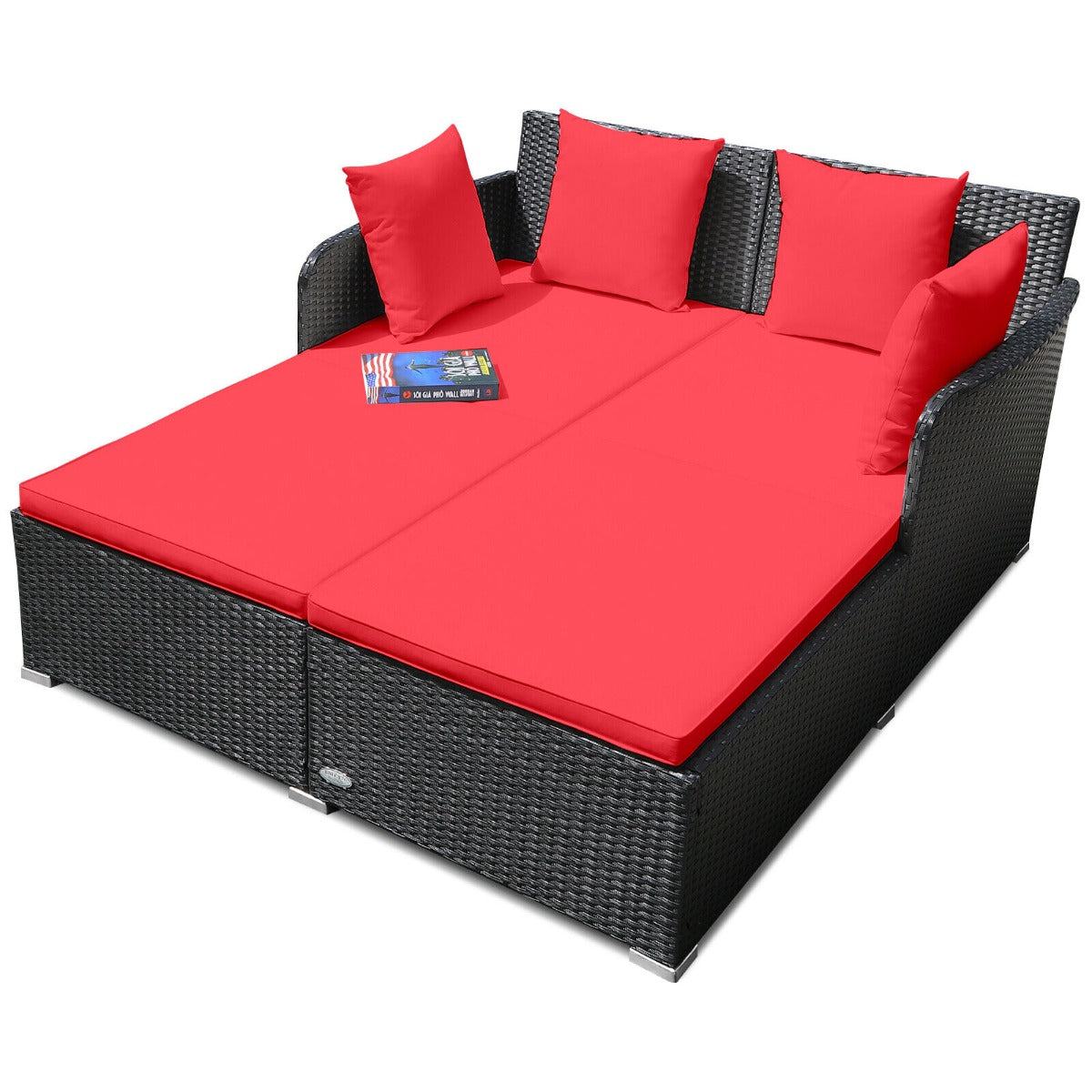 Rattan Garden 2 Seater Daybed Furniture Set  with Cushions-Red