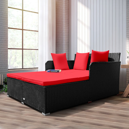 Rattan Garden 2 Seater Daybed Furniture Set  with Cushions-Red
