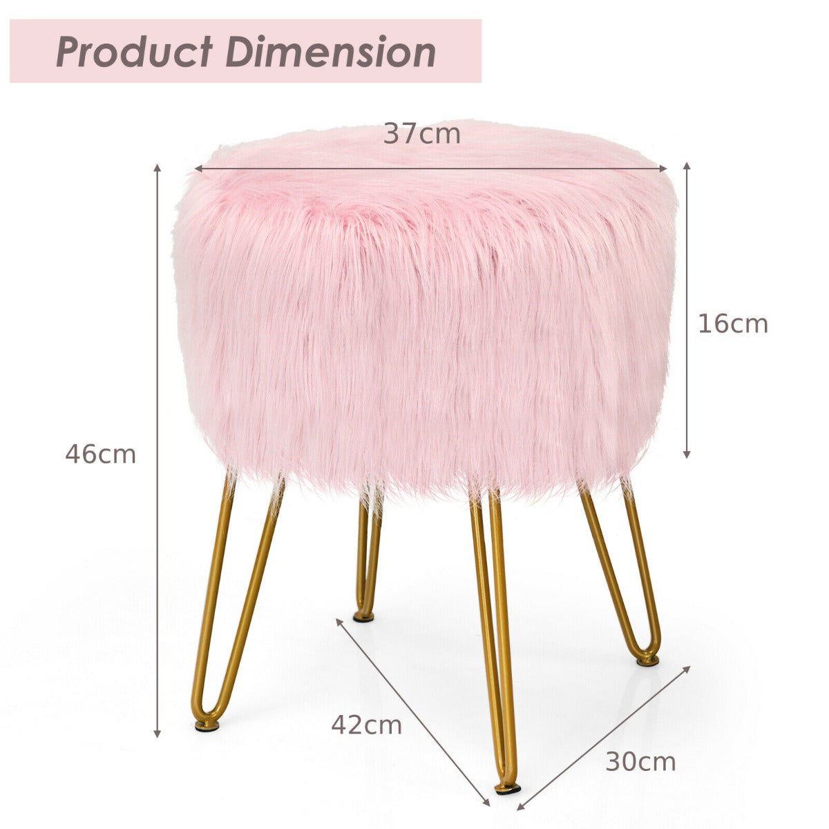 Furry Faux Fur Footrest with Gold Metal Legs and Pads-Pink