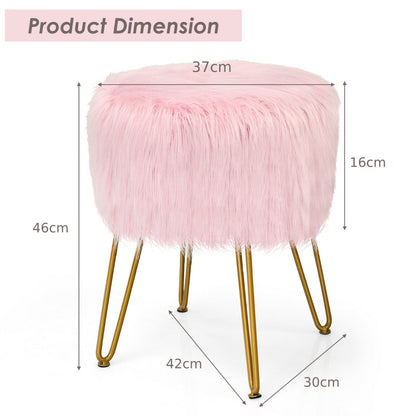 Furry Faux Fur Footrest with Gold Metal Legs and Pads-Pink