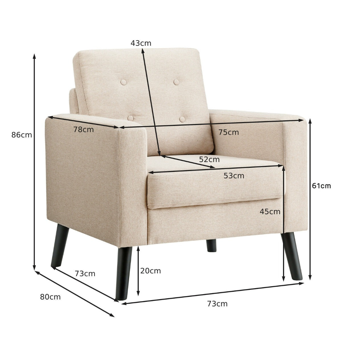 Modern Upholstered Accent Sofa Chair for Living Room-Beige