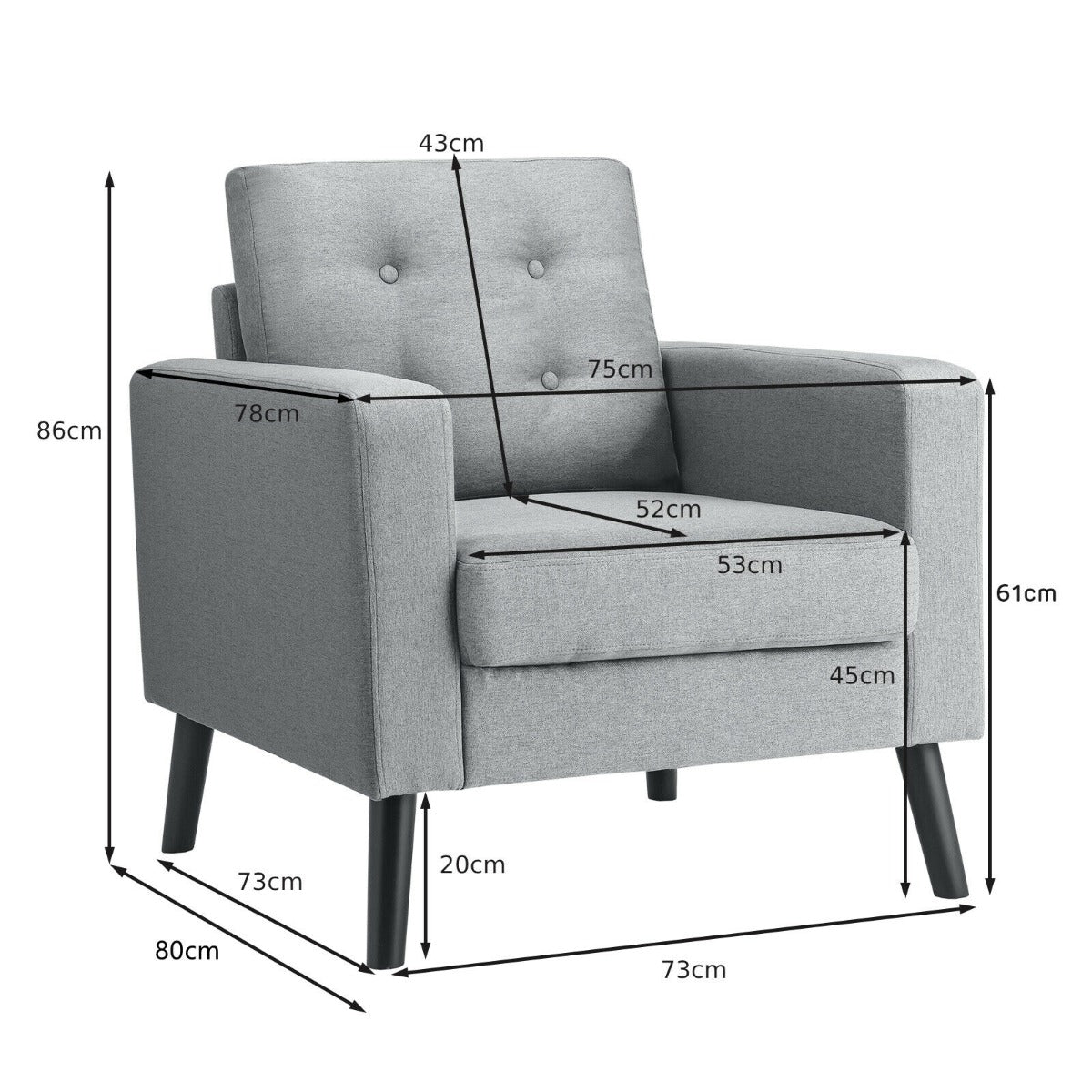 Modern Upholstered Accent Sofa Chair for Living Room-Grey