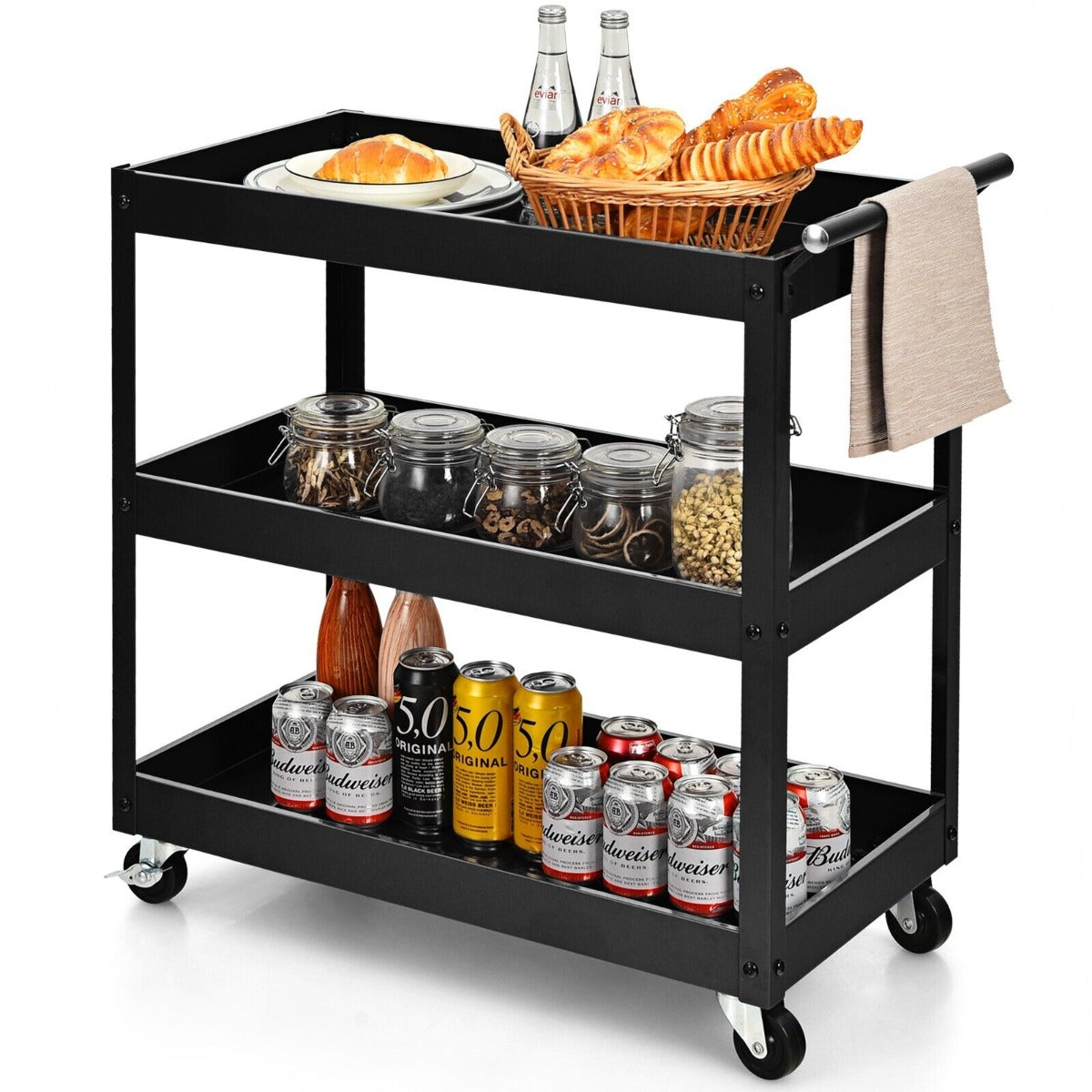 3-Tier Tool Trolley with Lockable Wheels for Garage Restaurant-Black