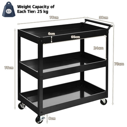 3-Tier Tool Trolley with Lockable Wheels for Garage Restaurant-Black